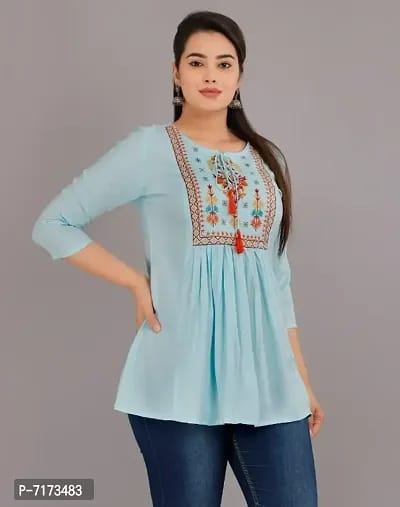 Trendy Rayon Embroidered Short Kurti OrderMeFirst