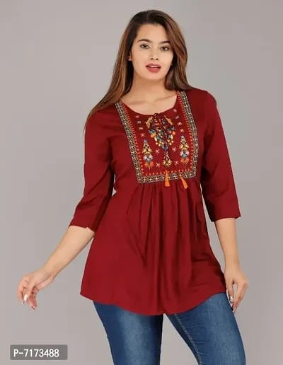 Trendy Rayon Embroidered Short Kurti OrderMeFirst