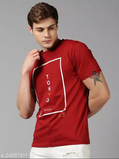 UrGear Men's Printed Round Red Tshirts OrderMeFirst