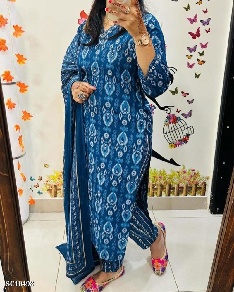 Blue Kurti with Pant and Dupatta