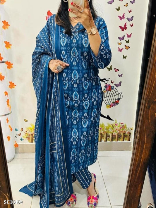 Blue Kurti with Pant and Dupatta