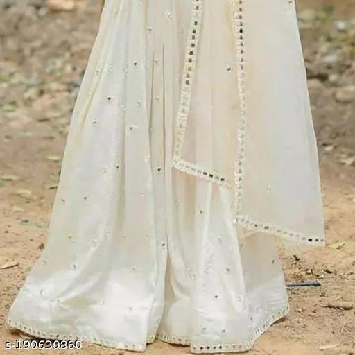 White Georgette With Mirror Work Gown Design OrderMeFirst