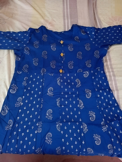 Woman Royal Blue Printed Anarkali Kurti OrderMeFirst