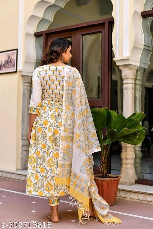 Women Block Printed A-Line kurta and pant set with Dupatta OrderMeFirst