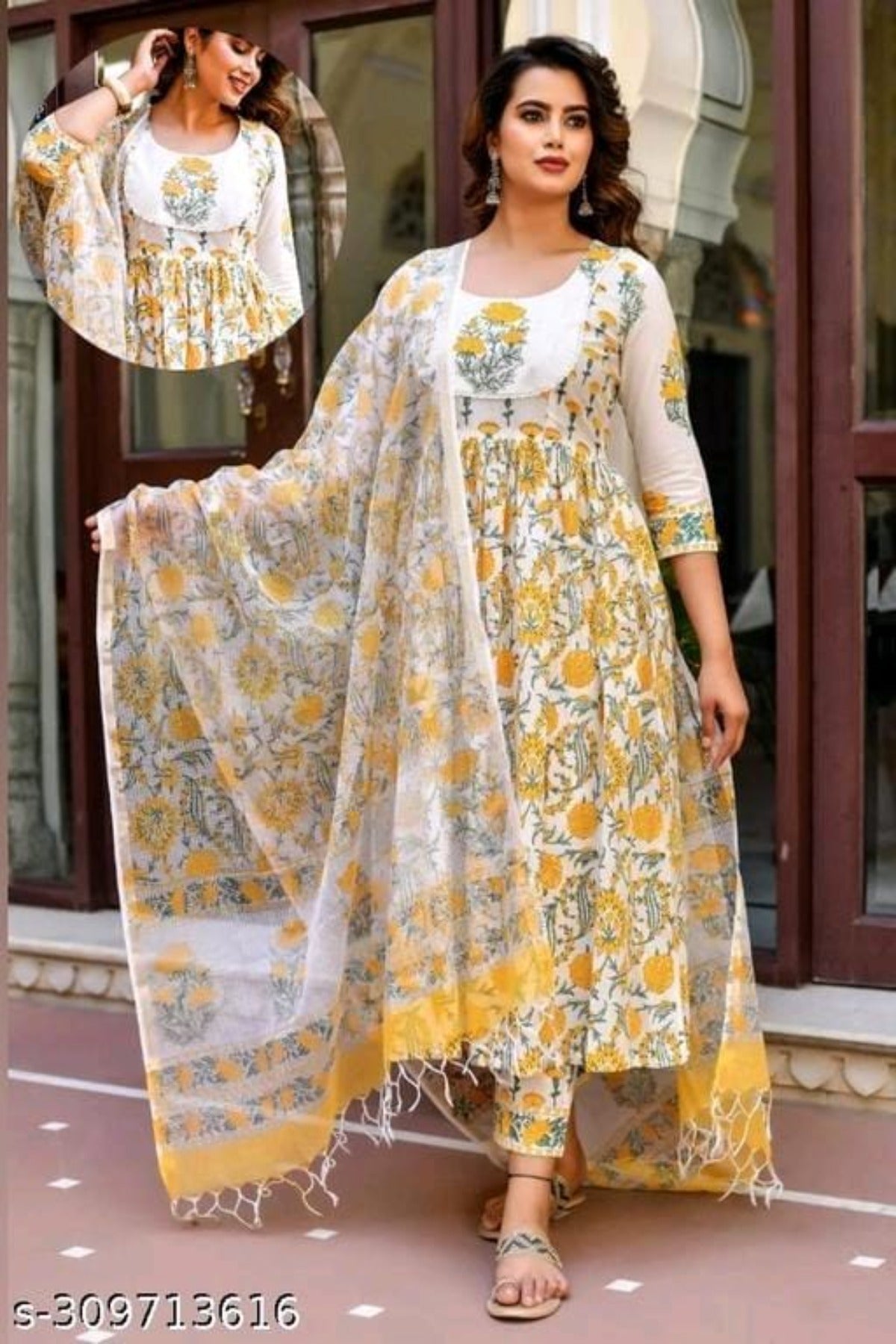 Women Block Printed A-Line kurta and pant set with Dupatta OrderMeFirst