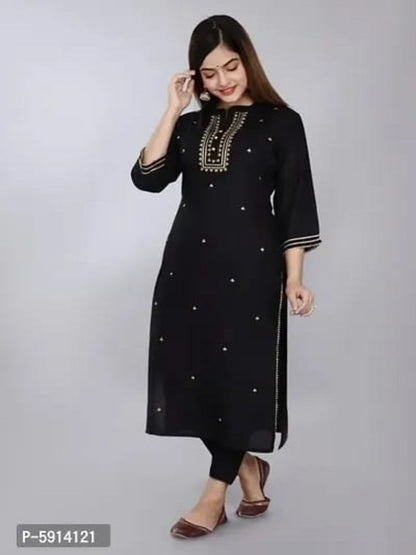 Women Embroidered Rayon Straight Kurtis OrderMeFirst