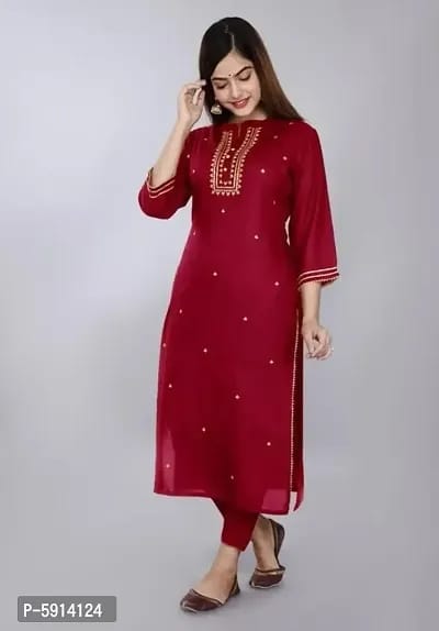 Women Embroidered Rayon Straight Kurtis OrderMeFirst