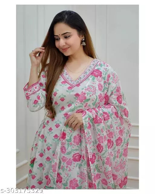 Women Printed Nayra cut Kurta and pant Set With Dupatta OrderMeFirst