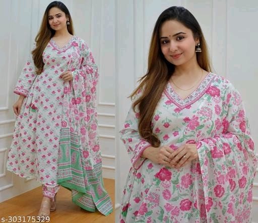 Women Printed Nayra cut Kurta and pant Set With Dupatta OrderMeFirst