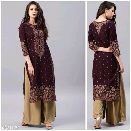 Women Rayon A-line Printed Long Kurti With Palazzos OrderMeFirst