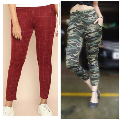 Women's Combo Of 1 Camouflage & 1 Check Jegging OrderMeFirst