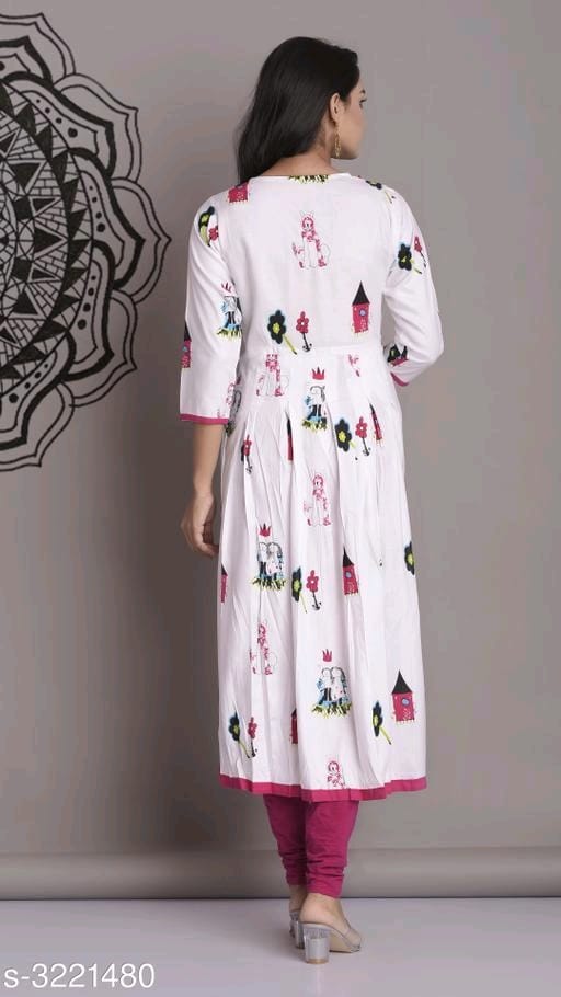 Women's Printed White Rayon Kurti OrderMeFirst