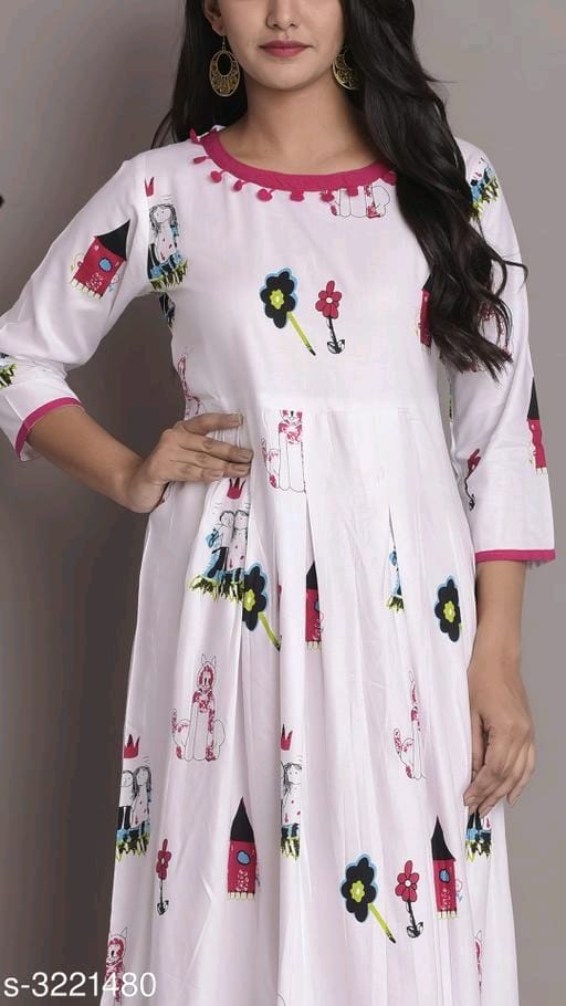 Women's Printed White Rayon Kurti OrderMeFirst