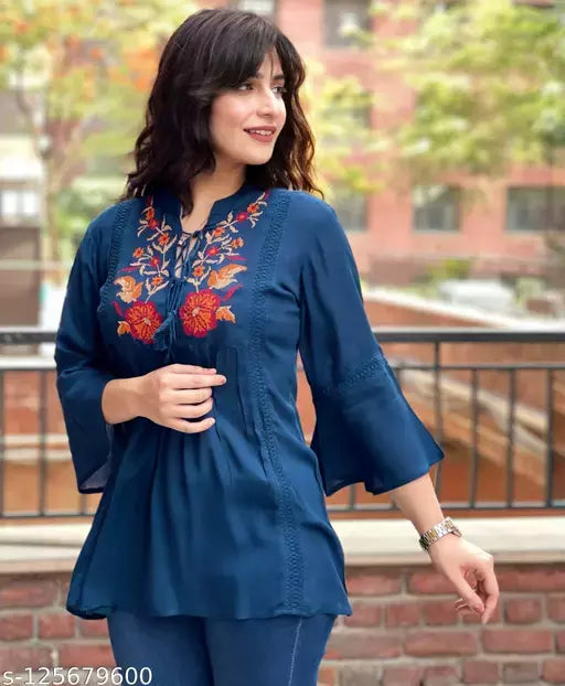 Women's Top  Rayon Embroidered Tops - OrderMeFirst