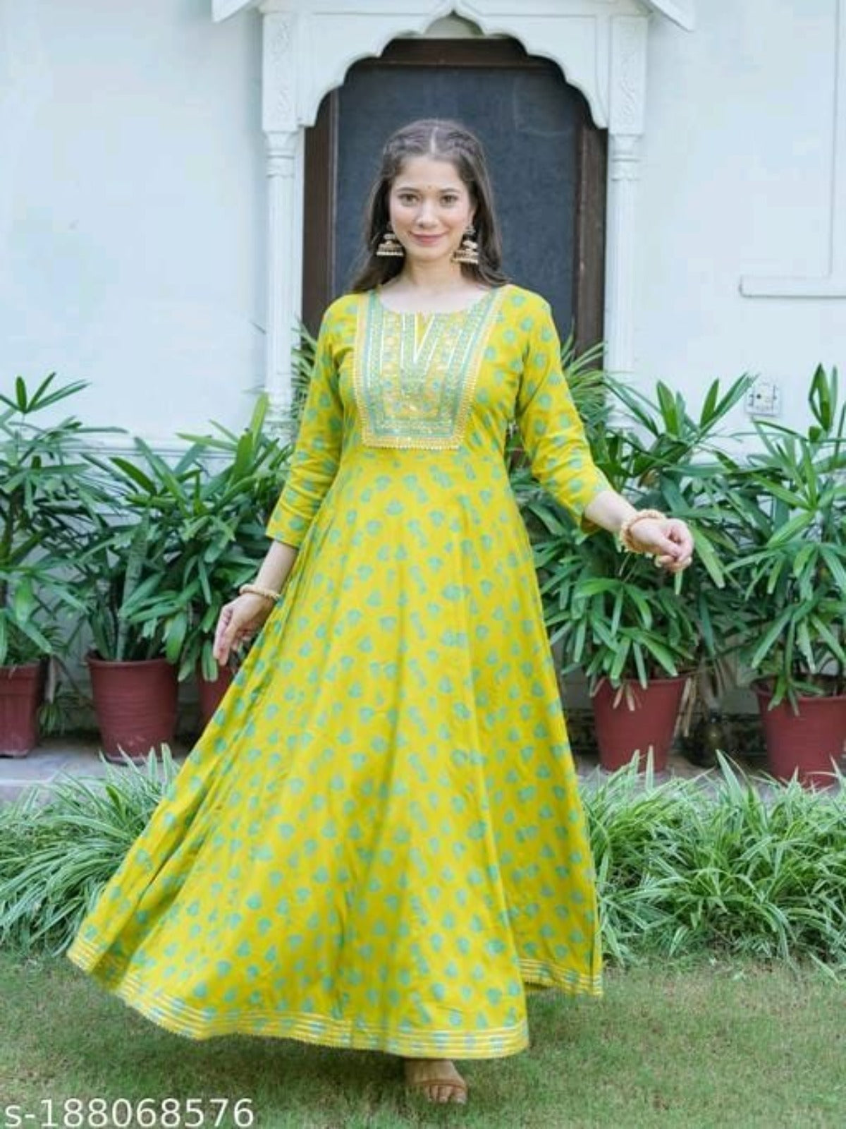 Yellow Three-Quarter Sleeves Gown OrderMeFirst