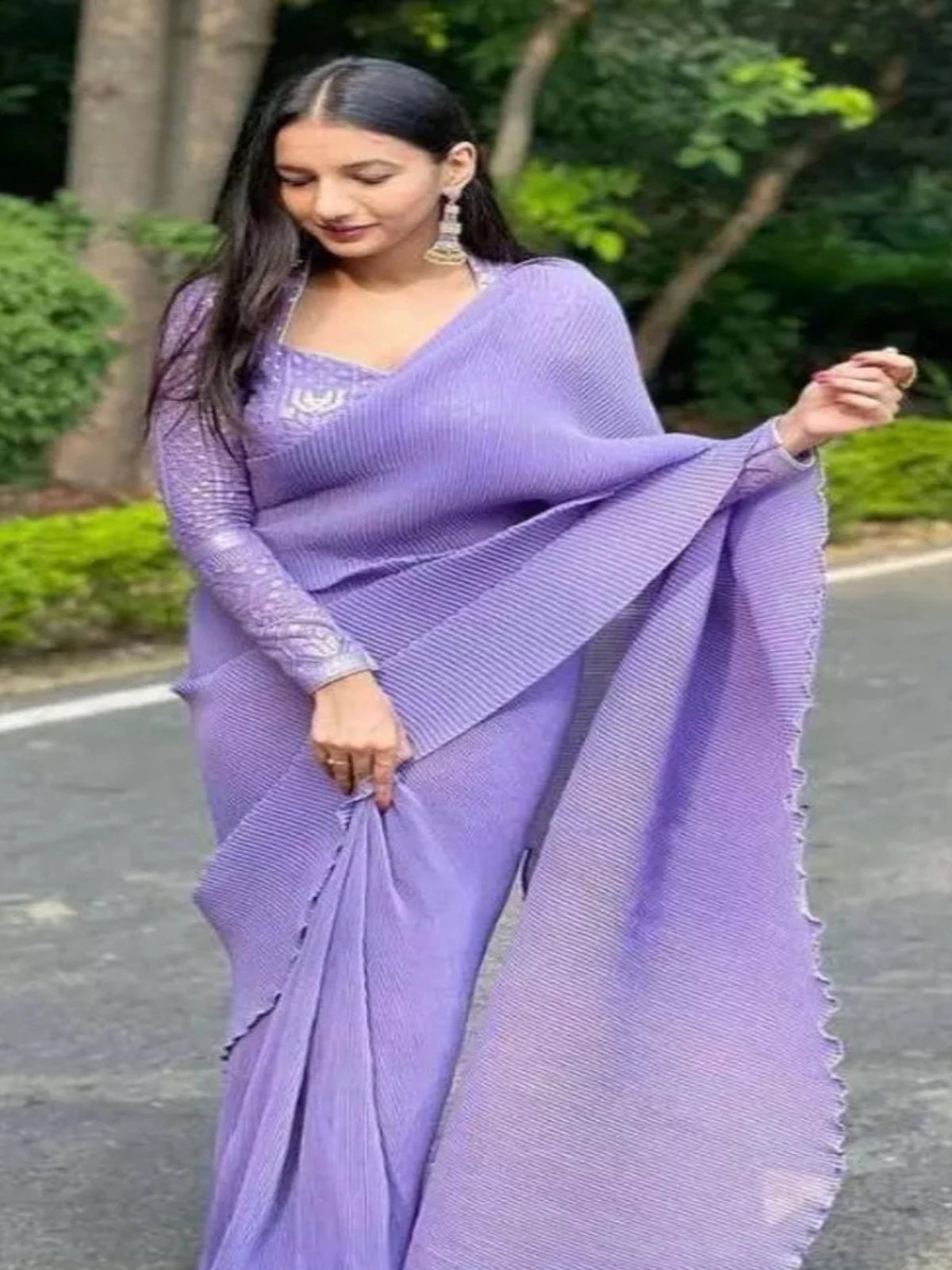Lavender Colour Saree For Farewell - OrderMeFirst