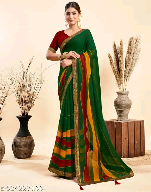 Chiffon Green Saree - OrderMeFirst