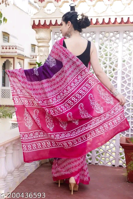 Sanganeri Print Cotton Saree - OrderMeFirst
