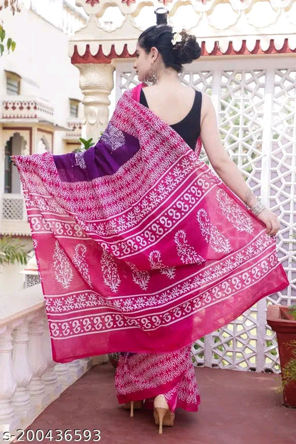 Sanganeri Print Cotton Saree - OrderMeFirst