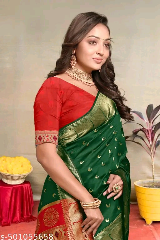 Green Red Paithani Saree