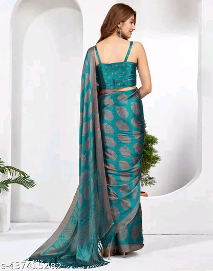 Satin Blue Saree with Georgette
