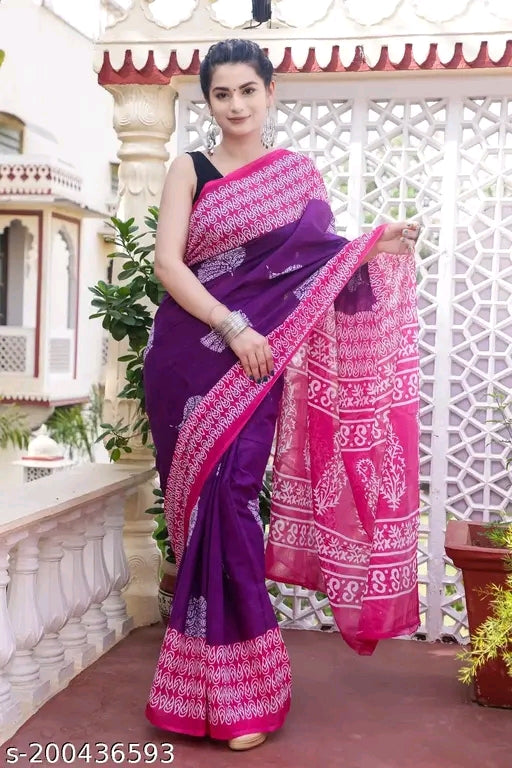 Sanganeri Print Cotton Saree - OrderMeFirst