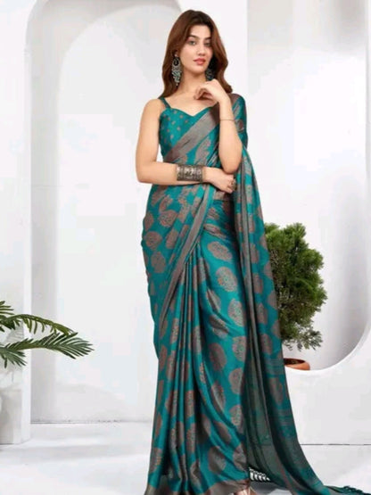Satin Blue Saree with Georgette