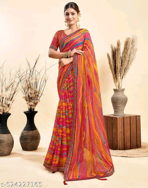 Pink Saree with Chiffon Blouse - OrderMeFirst