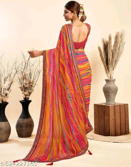 Pink Saree with Chiffon Blouse - OrderMeFirst