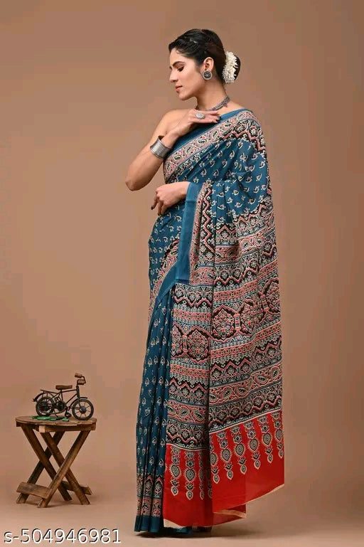 Printed Cotton Mulmul Saree - OrderMeFirst