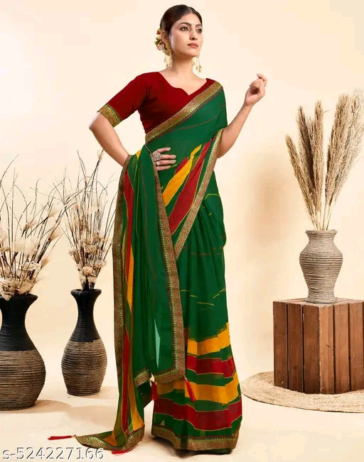 Chiffon Green Saree - OrderMeFirst