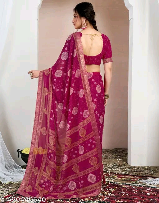 Chiffon Pink Saree with Chiffon