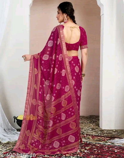Chiffon Pink Saree with Chiffon