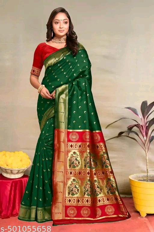 Green Red Paithani Saree