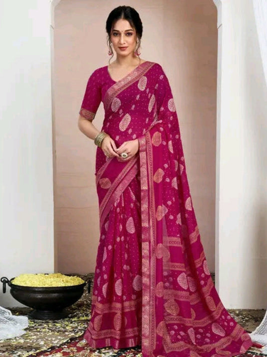 Chiffon Pink Saree with Chiffon
