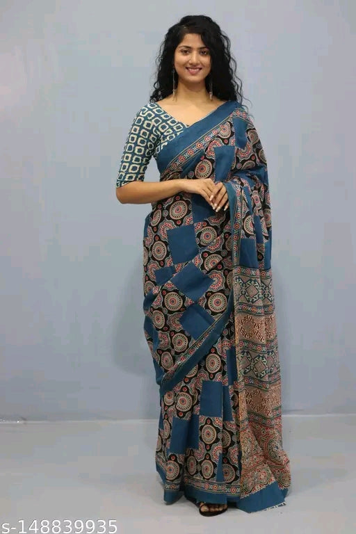 Sanganeri Cotton Malmal Saree - OrderMeFirst
