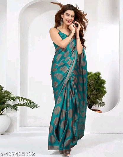 Satin Blue Saree with Georgette