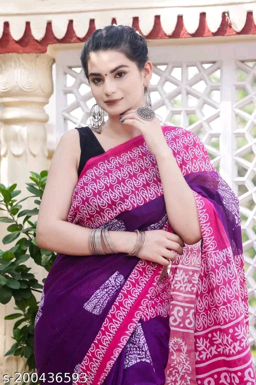 Sanganeri Print Cotton Saree - OrderMeFirst