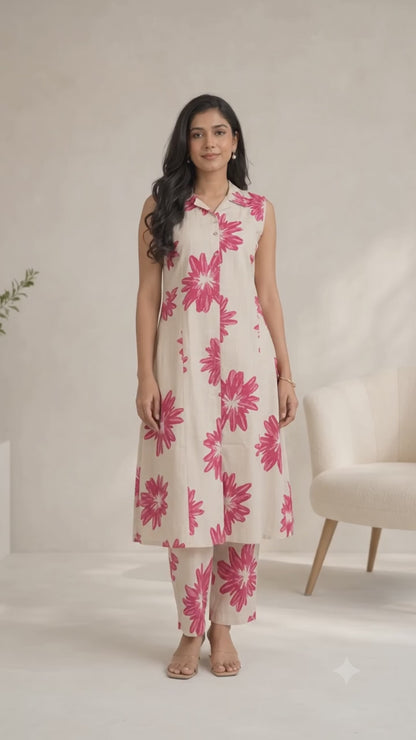 Viscose Cotton Silk Kurti Pant Set