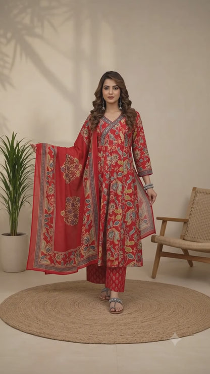 Floral Print Suit Set with Dupatta