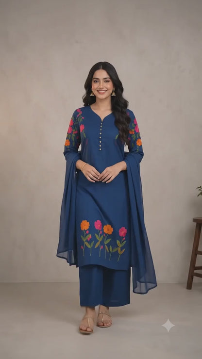 Embroidered Kurta Palazzo with Dupatta