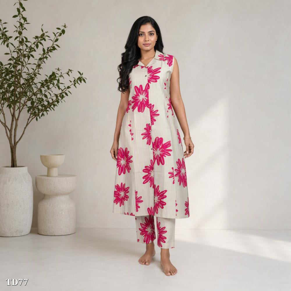 Viscose Cotton Silk Kurti Pant Set