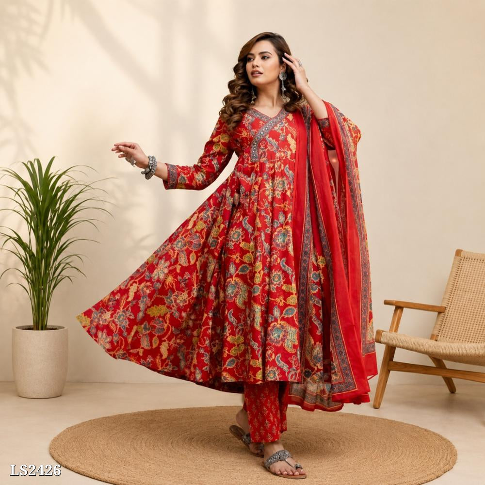 Floral Print Suit Set with Dupatta