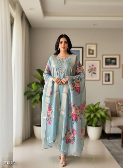 Sky Blue Poly Cotton Suit Set