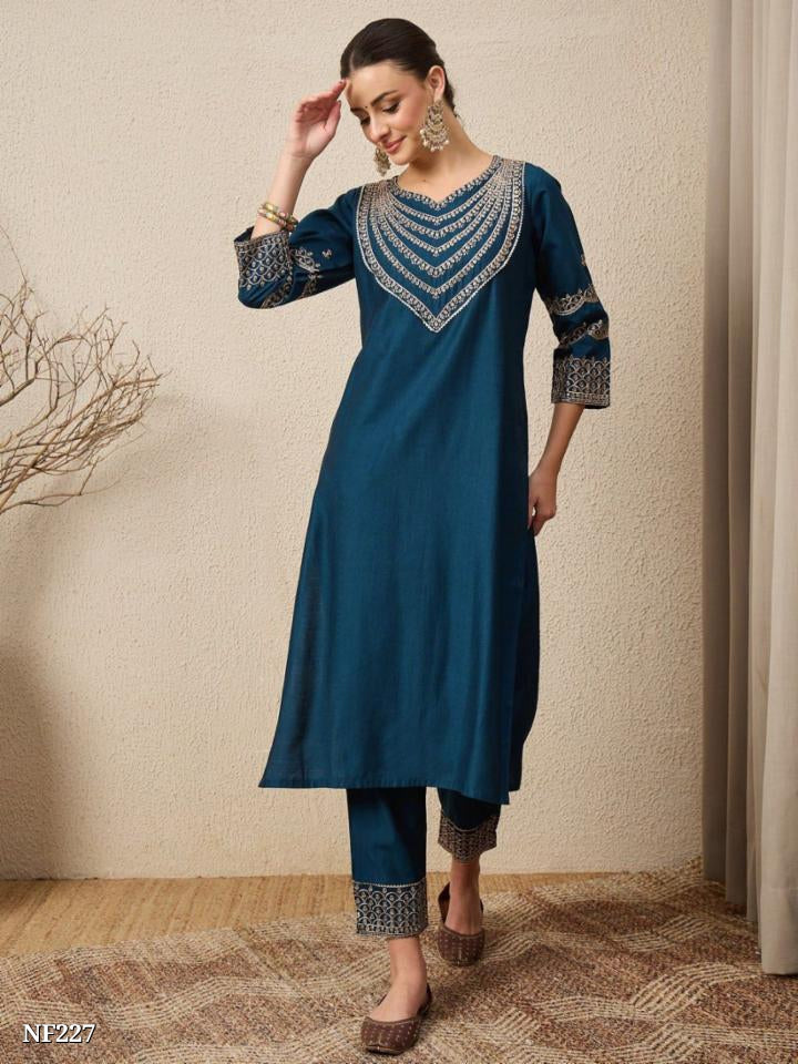 Roman Silk Embroidered Kurta Set