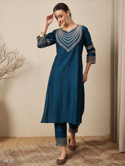 Roman Silk Embroidered Kurta Set
