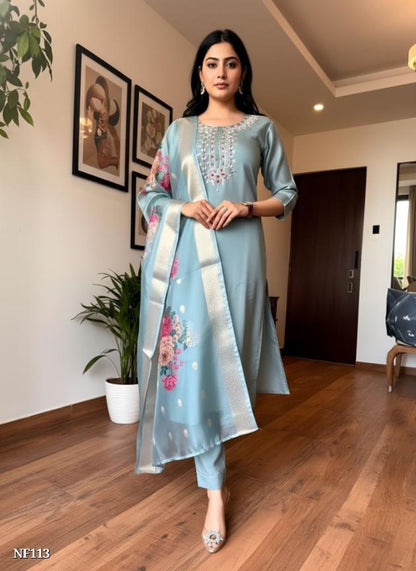 Sky Blue Poly Cotton Suit Set