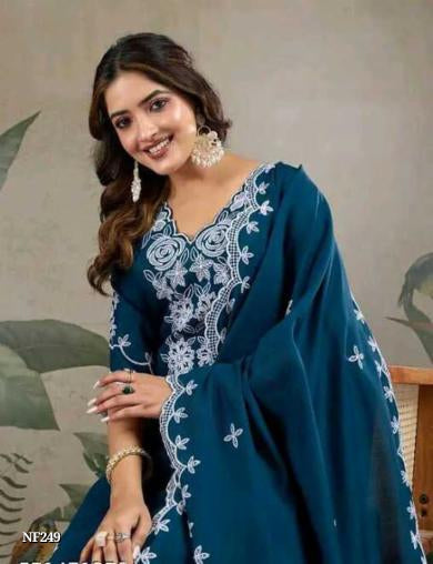 Teal Blue Roman Silk Kurta Pant Set