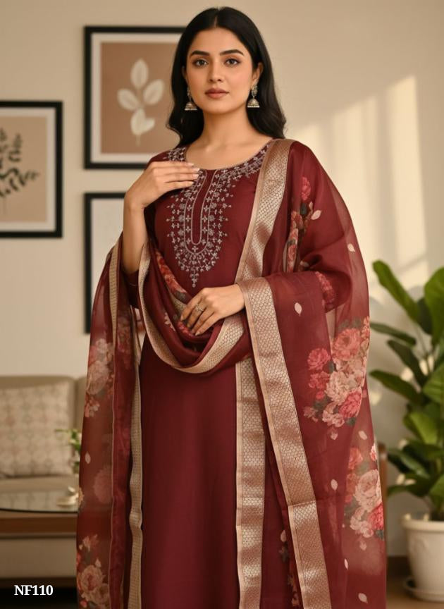 Maroon Poly Cotton 3-Piece Suit Set