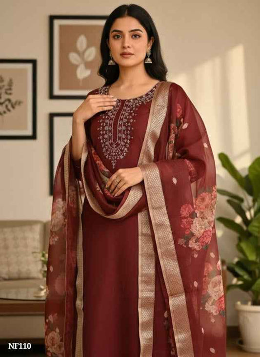 Maroon Poly Cotton 3-Piece Suit Set